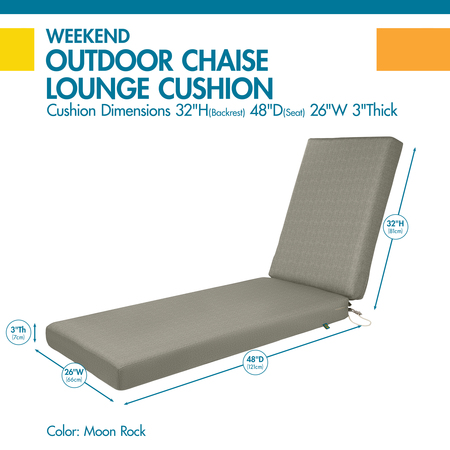 Classic Accessories Weekend 80" x 26" x 3" Outdoor Chaise Cushion, Moon Rock CMRCE80263
